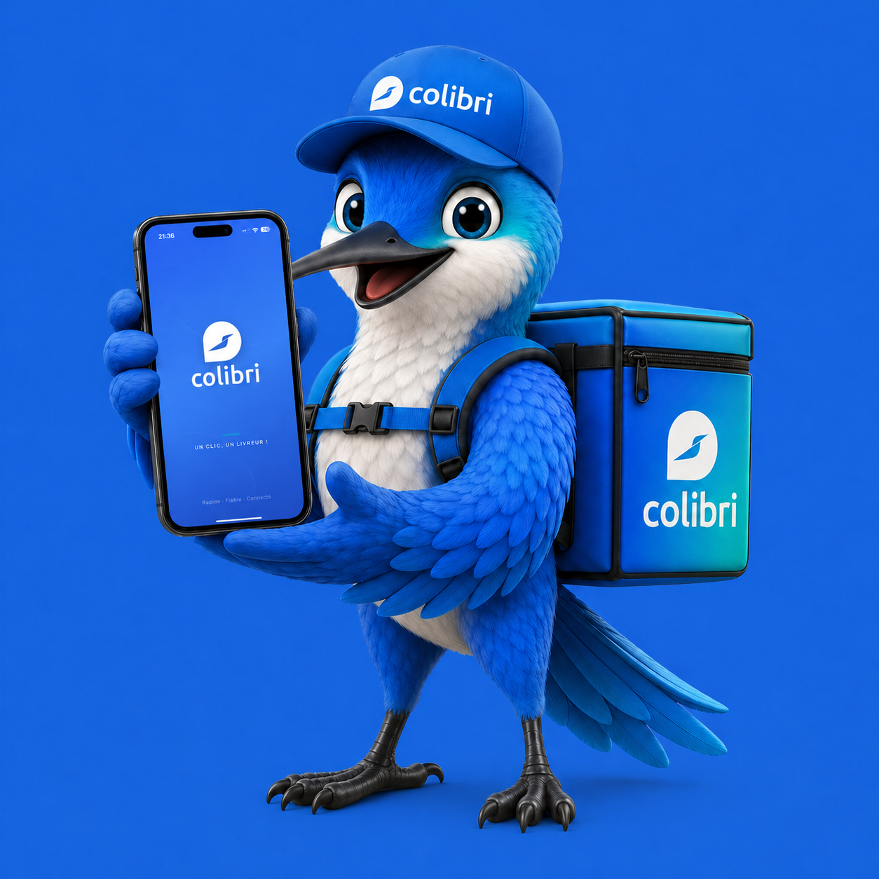Mascotte Colibri avec application mobile et sac de livraison