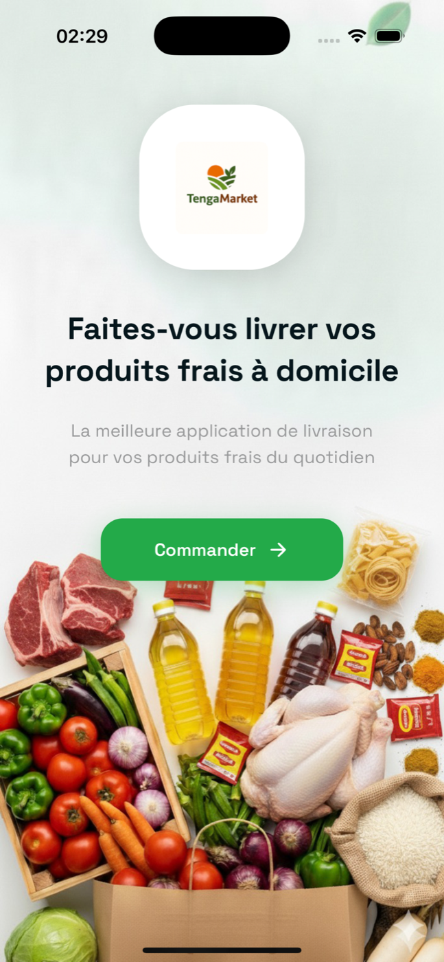 Aperçu iOS de TengaMarket avec produits frais